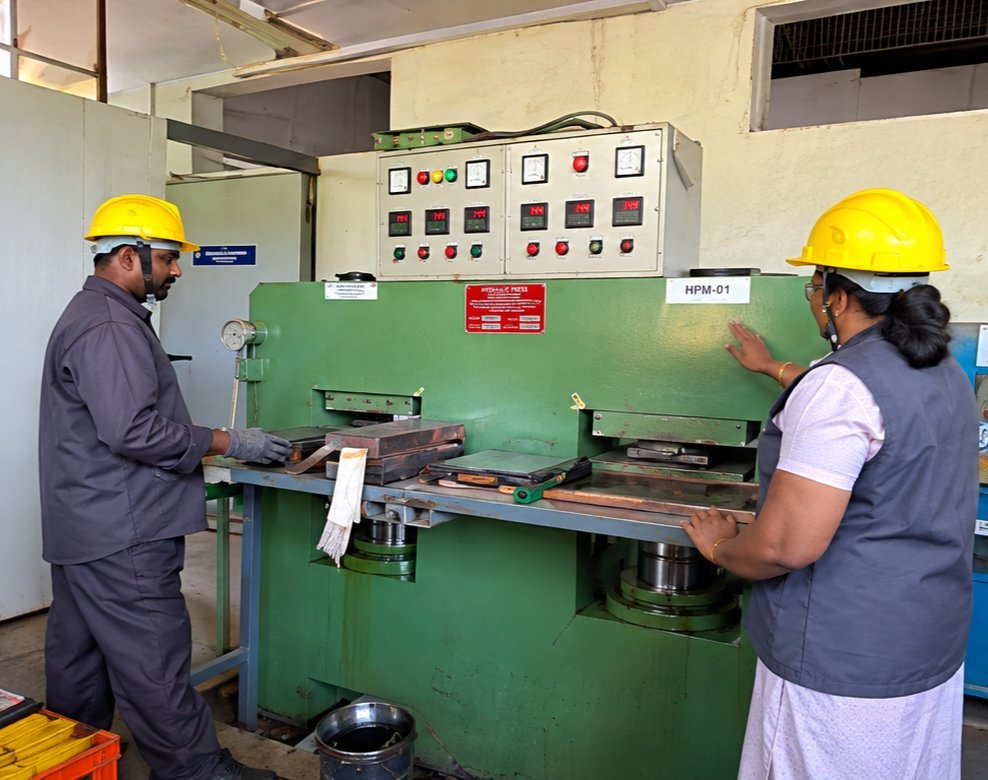 Hydraulic molding press at Sevana Polymers